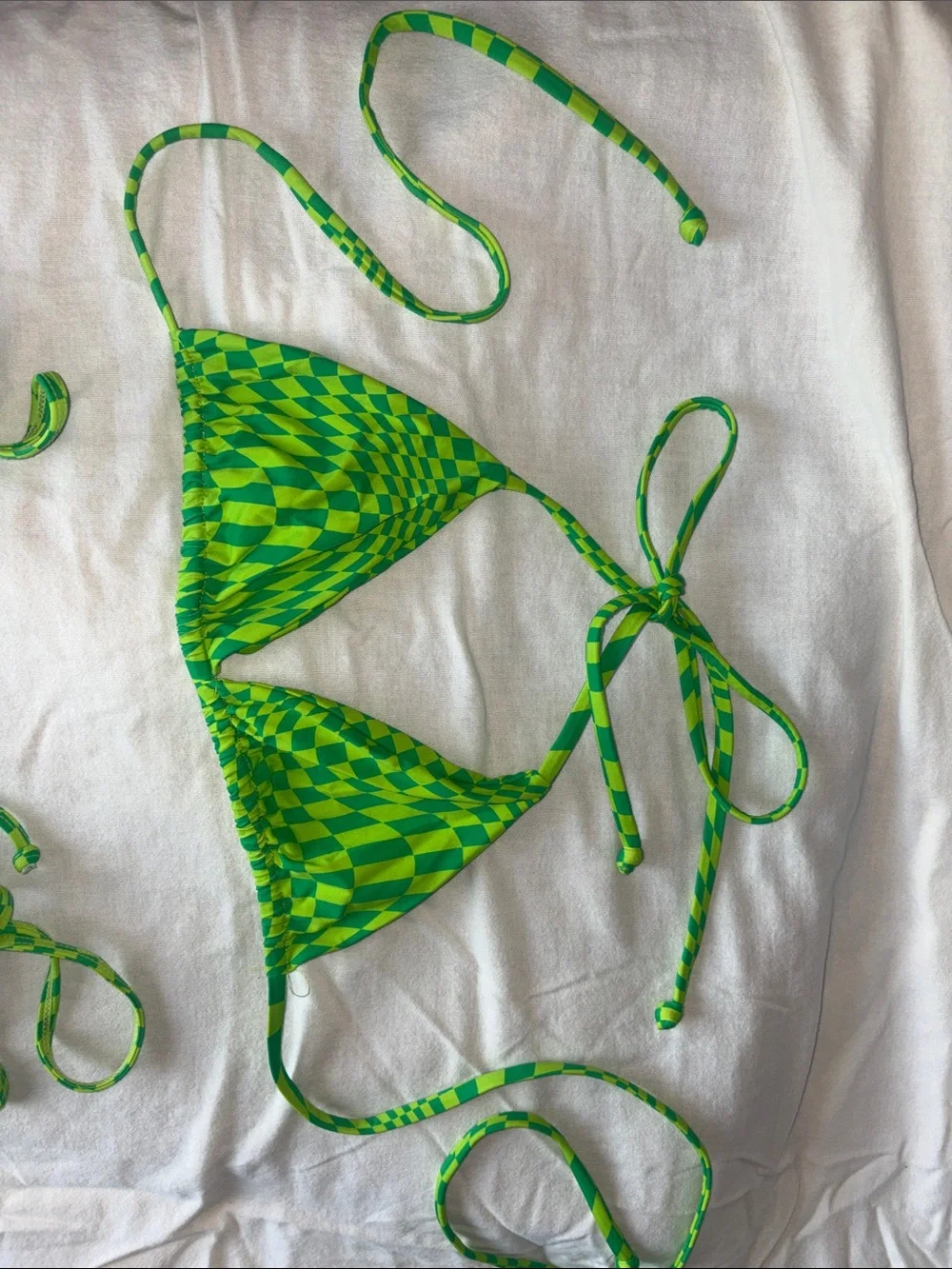 Frankies Bikinis Green Checkerboard Tie Bikini